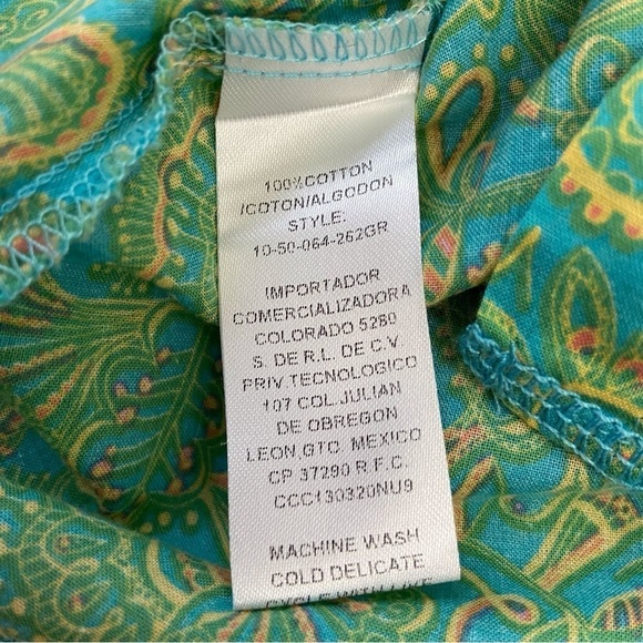 Tin Haul blouse summer spring 100% cotton light snap button down shirt green - Picture 11 of 15